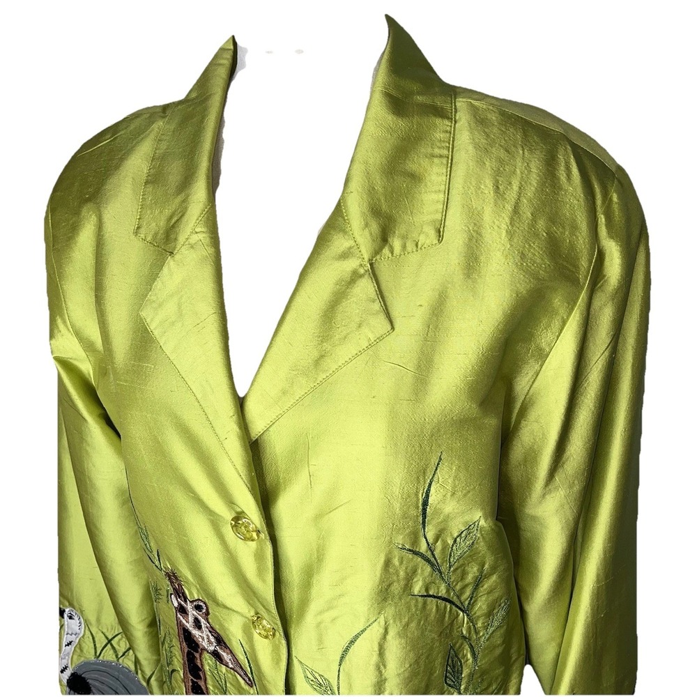 Vtg Anage Silk Jacket Womens M Embroidered Safari Art to Wear Giraffe Peacock - Picture 2 of 14